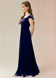 Azazie Gabi Junior Dark Navy A-Line Velvet Dress image9