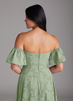 Azazie Sue Jurken voor bruidsmeisjes Converteerbaar Jurk van Bloemen Burn-out met A-Lijn Off the Shoulder Stoffige Salie image6