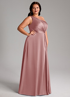 Azazie Brooke Vestidos de damas de honor Vestido de Rosa Polvorienta de Satén Elástico de Corte en A con Hombro unilateral image10
