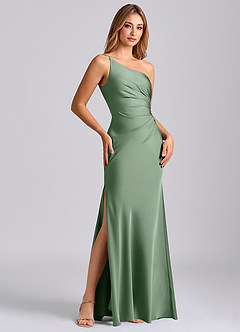 Azazie Marseli Bridesmaid Dresses Matcha Mermaid One Shoulder Stretch Satin Dress image4