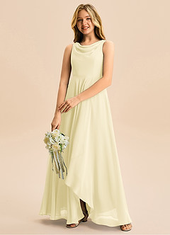 Azazie Mannie Junior Lemon Sorbet A-Line Pleated Chiffon Dress image5