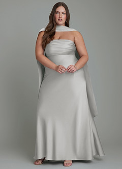 Azazie Saylor Bridesmaid Dresses Silver Mermaid Strapless Stretch Satin Dress image15
