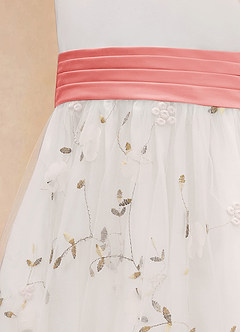 Azazie Pollie Flower Girl Dresses Ivory Coral A-Line Bow Tulle Dress image14