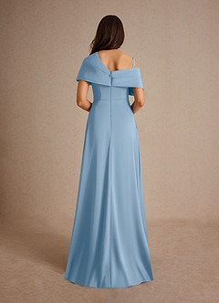 Azazie Milton Mère de la mariée Robes Robe Trapèze en Satin extensible Plissée Poudre Bleue image4