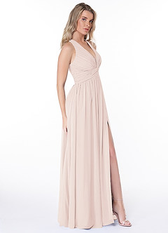 Azazie Jaclyn Bridesmaid Dresses Rose Petal A-Line Pleated Chiffon Dress image4