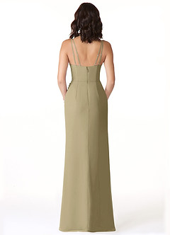Azazie Leo Bridesmaid Dresses Moss Green Mermaid V-Neck Pleated Chiffon Dress image2