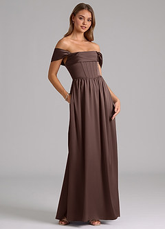 Azazie Hattie Bridesmaid Dresses Ganache A-Line Corset Stretch Satin Dress image4