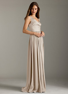 Azazie Keyla Bridesmaid Dresses Frost A-Line Pleated Stretch Satin Dress image5