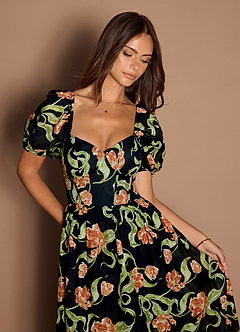 Leslie Black Multi Midi Dress image3