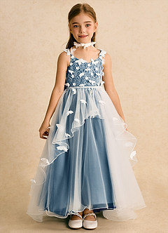Azazie Darlina Robe Demoiselle D'honneur Fillette Robe Princesse en Tulle Dentelle Ivoire Bleu Bermudes image4
