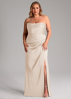 Azazie Leonis Brautjungfernkleider Wandelbar Meerjungfrau-Linie Plissee Stretch-Satin Kleid Alabaster Weiß image9