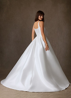 Azazie Cynthia Wedding Dresses Diamond White Ball-Gown with Pockets Stretch Mikado Dress image2