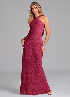 Azazie Doretta Robes de demoiselle d'honneur Robe Sirène en Blumen-Burnout Plissée Bourgogne image5