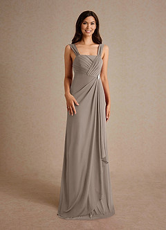 Azazie Clinton Mother of the Bride Dresses Taupe A-Line Pleated Mesh Dress image7