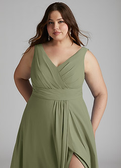 Azazie Karina Brautjungfernkleider A-Linie Plissee Chiffon Kleid Pistazie image11