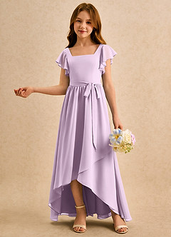 Azazie Milly Girls Formal Flower Girl Dresses Frosted Lilac A-Line Pleated Chiffon Dress image4
