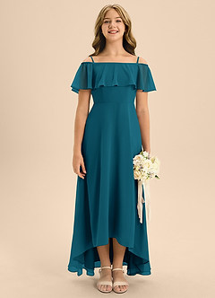 Azazie Maggie Junior A-Linie Schulterfrei Chiffon Kleid Tintenblau image1