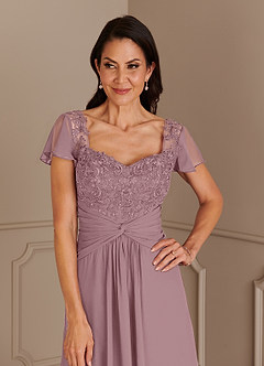 Azazie Gwenyth Mother of the Bride Dresses Dusty Rose A-Line Lace Chiffon Dress image6