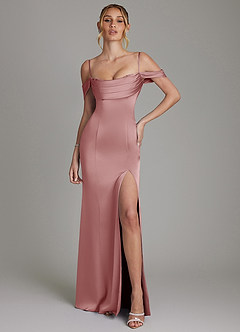 Azazie Nira Bridesmaid Dresses Dusty Rose Mermaid Corset Stretch Satin Dress image4