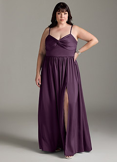 Azazie Zeya Bridesmaid Dresses Plum A-Line Pleated Stretch Satin Dress image9