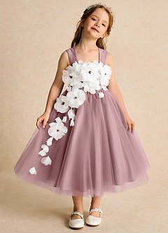 Azazie Dovey Flower Girl Dresses Dusty Rose Ball-Gown Bow Tulle Dress image2