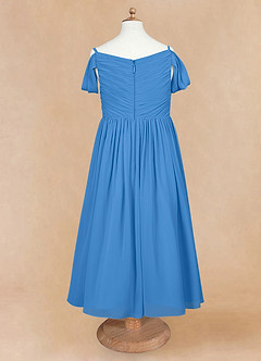 Azazie Chelle Flower Girl Dresses Blue Jay A-Line Pleated Chiffon Dress image7