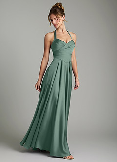 Azazie Tenaya Bridesmaid Dresses Eucalyptus A-Line Sweetheart Neckline Stretch Satin Dress image6