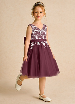 Azazie Butterfly Flower Girl Dresses Cabernet A-Line Lace Dress image3