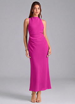 Azazie Evadne Abiti da Damigella Abito Tubino in Chiffon Plissettato Fucsia image3