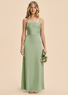 Azazie Astyn Junior Dusty Sage Sheath Pleated Stretch Satin Dress image1