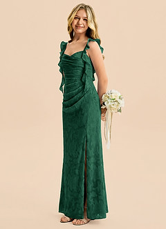 Azazie Jessamine Junior Robe Sirène en Floral Burnout Décolleté en cœur Vert Foncé image3