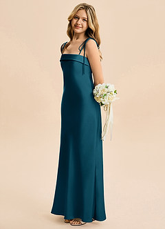Azazie Willa Junior Ink Blue Mermaid Bow Stretch Satin Dress image3
