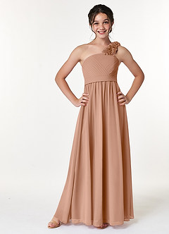 Azazie Flower Junior Robe Trapèze en Mousseline de soie Plissée Champagne Rosé image1