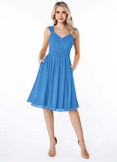 Azazie Angie Bridesmaid Dresses Blue Jay A-Line Corset Chiffon Dress image1