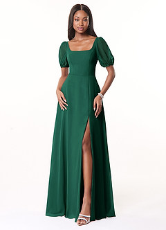Azazie Alani Bridesmaid Dresses Emerald A-Line Square Neckline Chiffon Dress image1