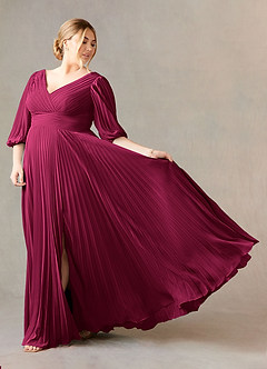 Azazie Zahara Final Sale Burgundy A-Line V-Neck Pleated Chiffon Dress image7