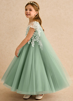 Azazie Dandelion Abiti da Ragazza di Fiori Abito Principessa in Pizzo Matcha image6