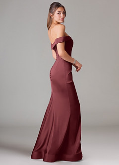 Azazie Everly Robes de demoiselle d'honneur Robe Sirène Convertible en Satin extensible Épaule décolletée Merlot image4