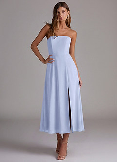 Azazie Wren 신부 들러리 드레스 A라인 스트랩리스 쉬폰 티 길이 드레스 image4