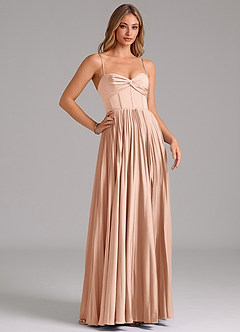 Azazie Akiko Bridesmaid Dresses Rose Gold A-Line Sweetheart Neckline Stretch Satin Dress image3