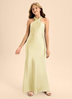 Azazie Doretta Junior A-Linie Plissee Stretch-Satin Kleid Zitronensorbet image4