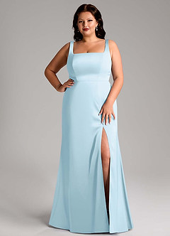 Azazie Frostine Bridesmaid Dresses Sky Blue A-Line Bow Stretch Satin Dress image12