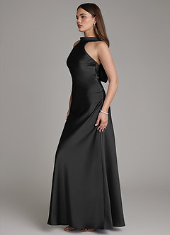 Azazie Dimitra Robes de demoiselle d'honneur Robe Trapèze en Satin extensible Plissé Noir image5