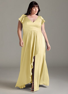 Azazie Omari Bridesmaid Dresses Lemon Sorbet A-Line Stretch Satin Dress image7