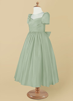 Azazie Anirra Flower Girl Dresses Dusty Sage Ball-Gown Pleated Matte Satin Dress image9