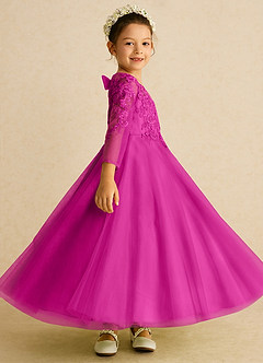 Azazie Precious Blumenmädchenkleider A-Linie Spitze Tüll Kleid Fuchsia image3
