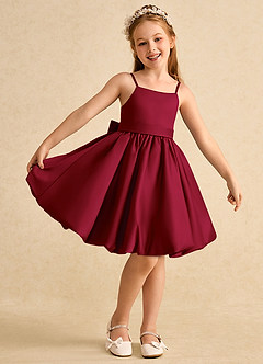 Azazie Davine vestidos de niña de las flores Vestido de Borgoña de Satin Mate de Corte En A con Tirante Espagueti image2