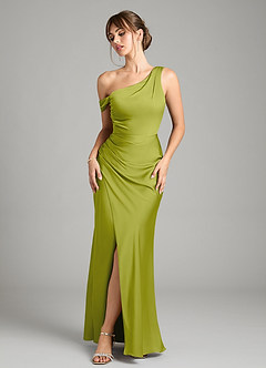Azazie Madelyn Bridesmaid Dresses Lemongrass Mermaid One Shoulder Stretch Satin Convertible Dress image1