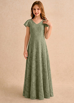 Azazie Narin Girls Formal Blumenmädchenkleider A-Linie mit ärmel Blumen-Burnout Kleid Pistazie image3