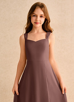 Azazie Makani Girls Formal Robe Demoiselle D'honneur Fillette Robe Trapèze en Mousseline de soie Encolure en Forme de Cœur Expresso image6